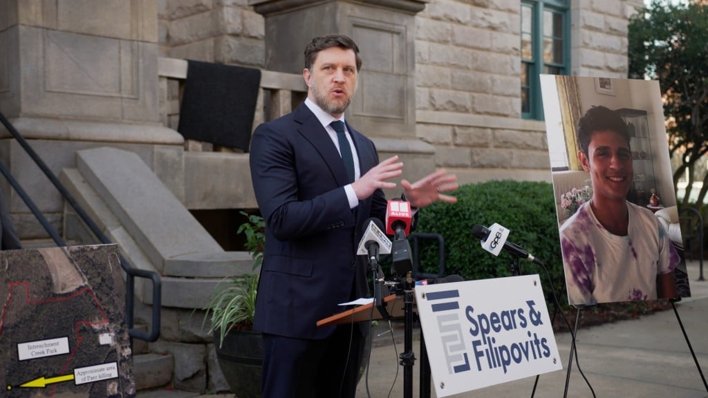 Attorney Jeff Filipovits speaks at a press conference announcing a civil rights lawsuit brought by the parents of slain environmental activist Manuel "Tortuguita" Esteban Paez Terán on Tuesday, Dec. 17, 2024. (
