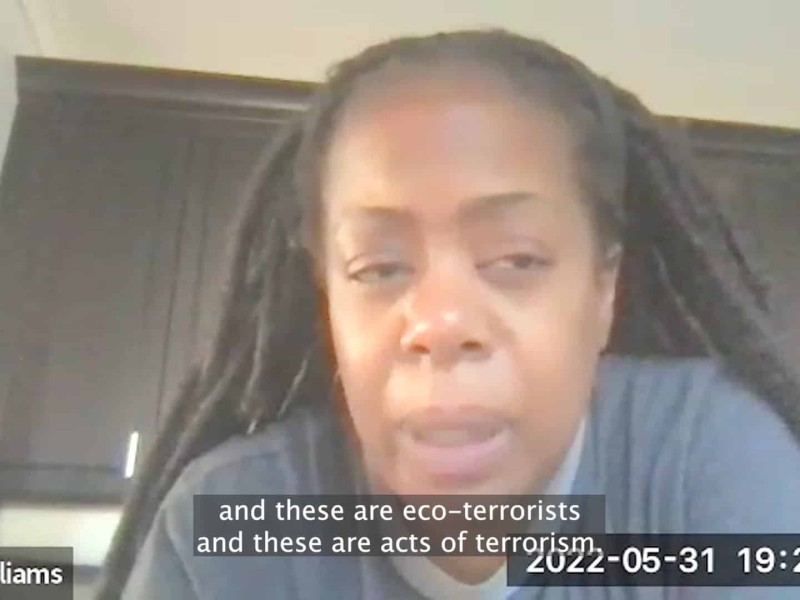 CSAC Member Sharon Williams calling Forest Defenders "eco-terrorists" in the May 2022 CSAC Meeting