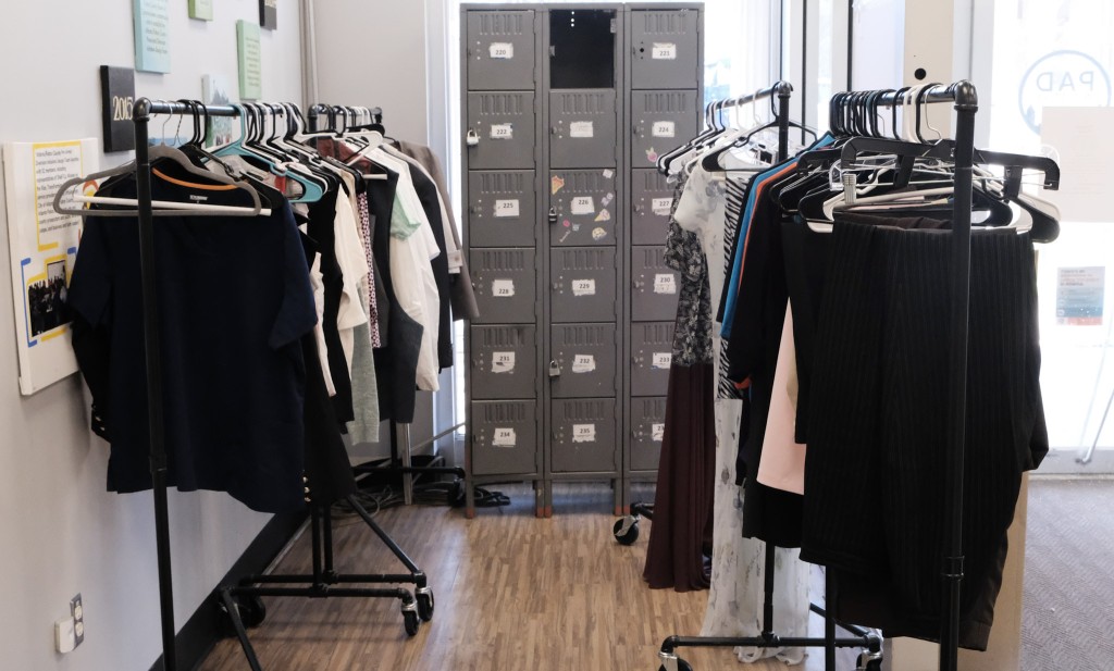 Clothing racks inside PAD's Care Navigation Center