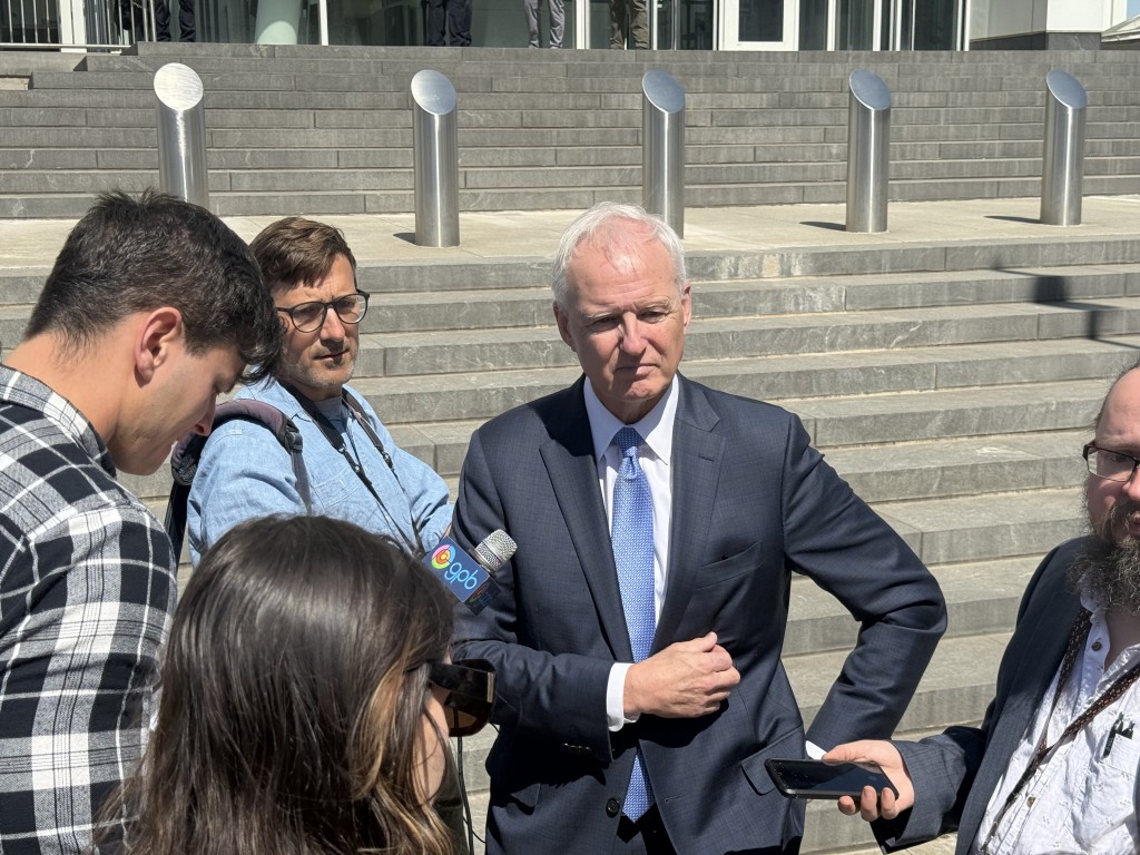 Attorney Charles Kuck speaks to press regarding a lawsuit filed on behalf of 133 international students to compel ICE to reinstate SEVIS records the agency terminated in April 2024.