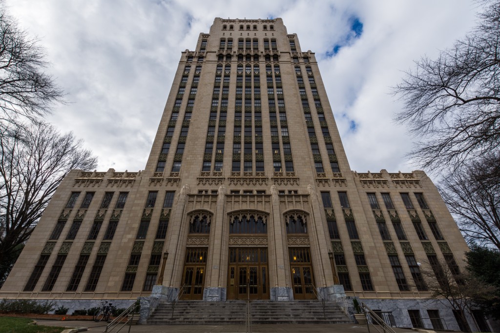 Atlanta City Hall Tower, viewed from below. City of Atlanta Settlement payouts cost taxpayers $25.87 million over two years.